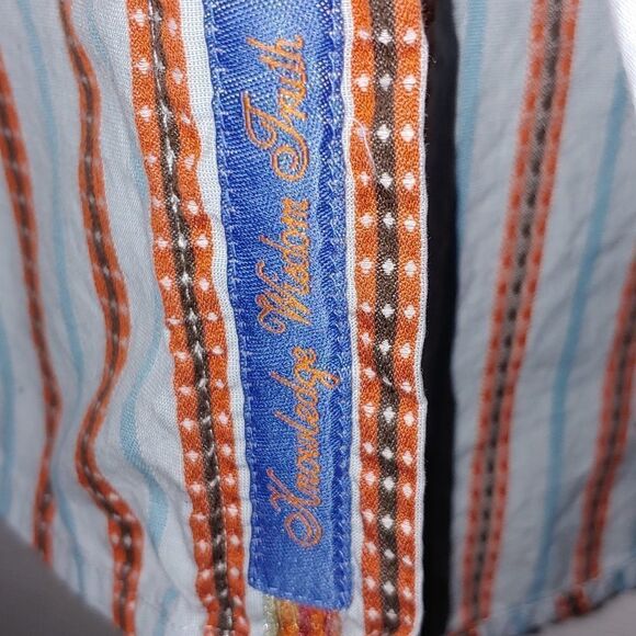 Robert Graham embroidered cuff striped button down shirt Sz L - Picture 6 of 12